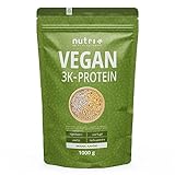 Nutri + Veganes Eiweißpulver Neutral ohne Süßungsmittel und Zucker-Zusatz mit 85% Eiweiß - Vegan Pulver 1 kg ungesüßt - Natural Proteinpulver natürlich - zum Backen geeignet
