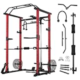 ZERELEK Power Cage, 1200 lbs Power Rack with LAT Pulldown, Multi-Function Squat Cage, Weight Cage with Pulley System, Squat Rack for Home Gym with Training Attachment