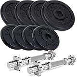 ScSPORTS® Kurzhantel Set - 20/27/30/40/60/70 kg, 2 Hantelstangen, Scheiben, 30mm, Gusseisen, Gewinde, Sternverschluss - Kurzhantelset, Hantelset, Kurzhantelstange (15 KG (4 x 2.5 kg + 4 x 1.25 kg))